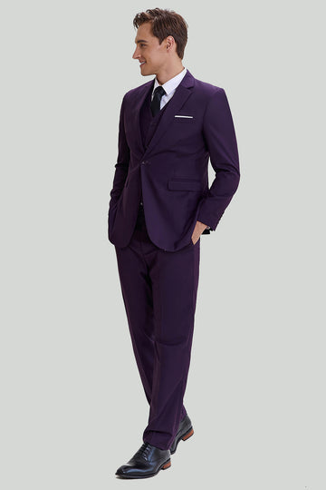 Revers cranté violet 3 Pièces Un Bouton Costumes Hommes